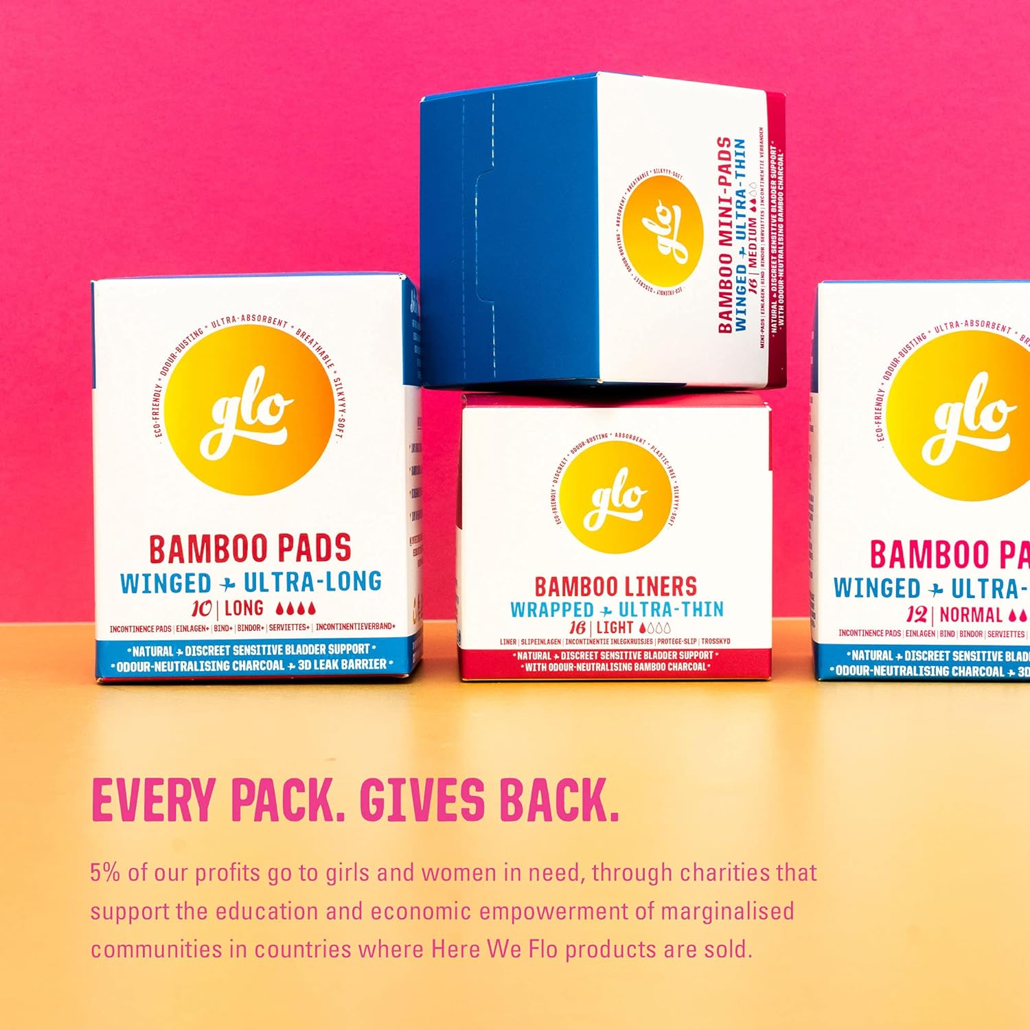 Glo Bamboo Long Pads for Sensitive Bladder (10 pads) - Glo - For Sensitive Bladders + Light Incontinence - Eco Natural Products