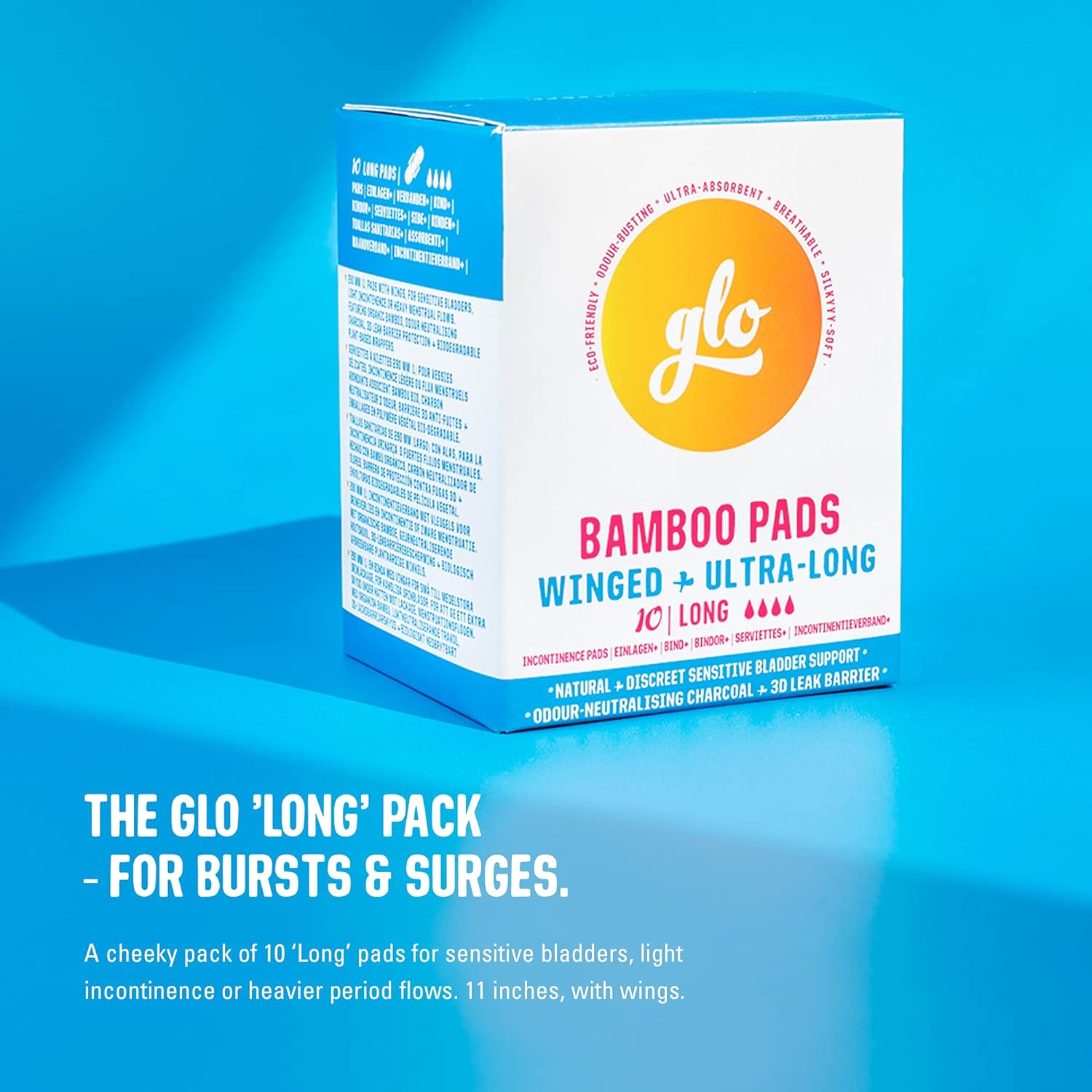 Glo Bamboo Long Pads for Sensitive Bladder (10 pads) - Eco Natural Products - Glo - For Sensitive Bladders + Light Incontinence