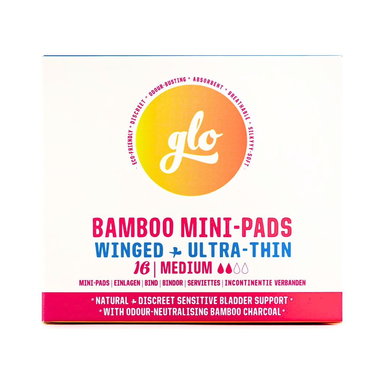 Glo Bamboo Mini - Pads for Sensitive Bladder (16 pads) - Here We Flo - Incontinence Aids - Eco Natural Products