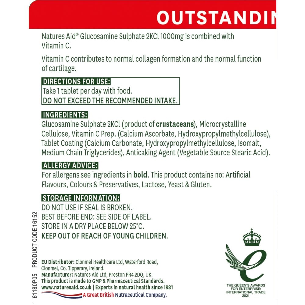 Glucosamine Sulphate 1000mg 180 Tablets - Natures Aid - Vitamins & Supplements - Eco Natural Products