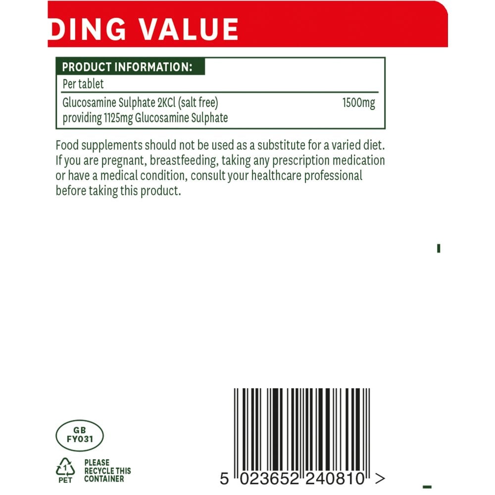 Glucosamine Sulphate 2KCI 1500mg High Strength 180 Tablets - Natures Aid - Vitamins & Supplements - Eco Natural Products