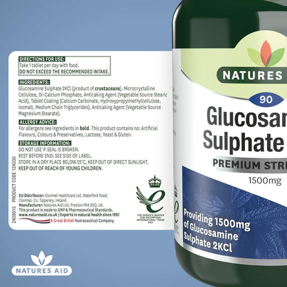 Glucosamine Sulphate 2KCI 1500mg High Strength 90 Tablets - Natures Aid - Vitamins & Supplements - Eco Natural Products