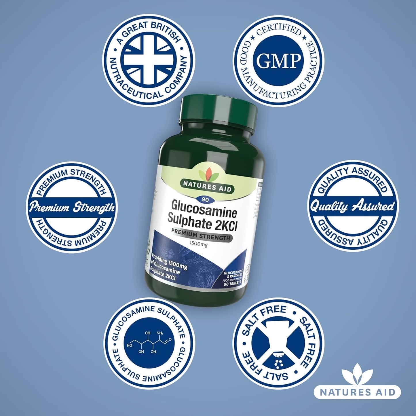 Glucosamine Sulphate 2KCI 1500mg High Strength 90 Tablets - Natures Aid - Vitamins & Supplements - Eco Natural Products