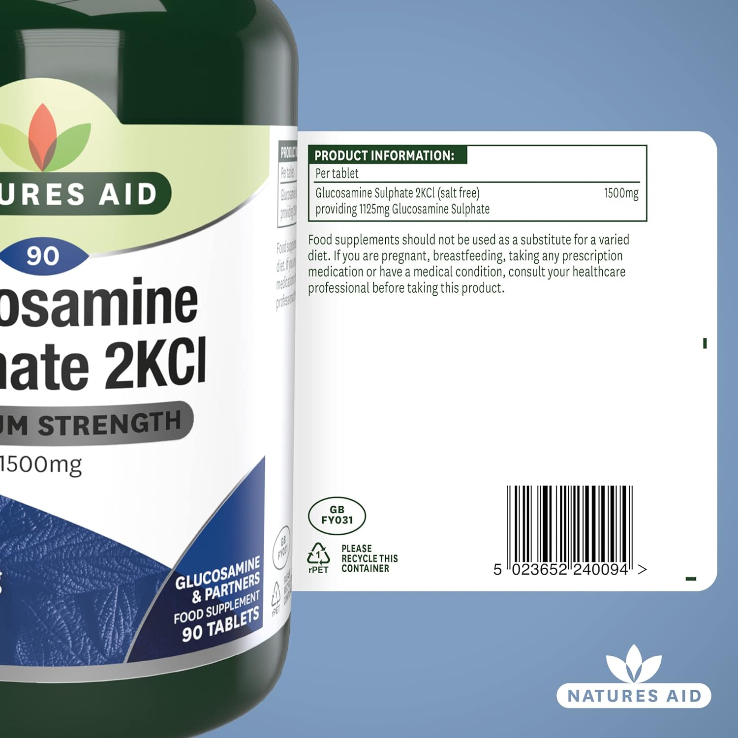 Glucosamine Sulphate 2KCI 1500mg High Strength 90 Tablets - Natures Aid - Vitamins & Supplements - Eco Natural Products