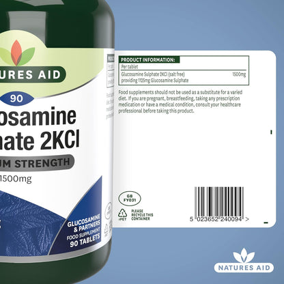 Glucosamine Sulphate 2KCI 1500mg High Strength 90 Tablets - Natures Aid - Vitamins & Supplements - Eco Natural Products
