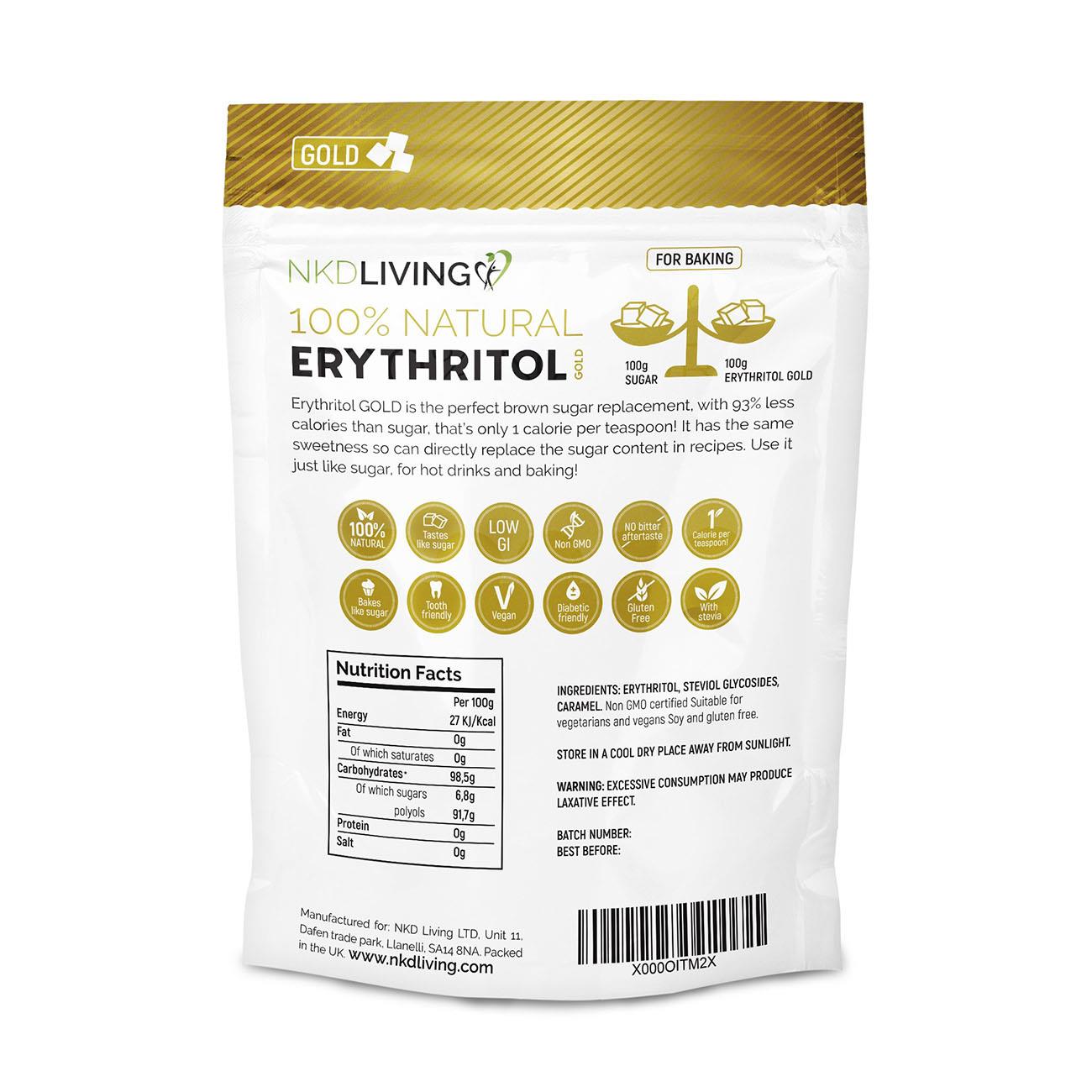 Gold Erythritol 500g - NKD Living - Sugar Substitute - Eco Natural Products