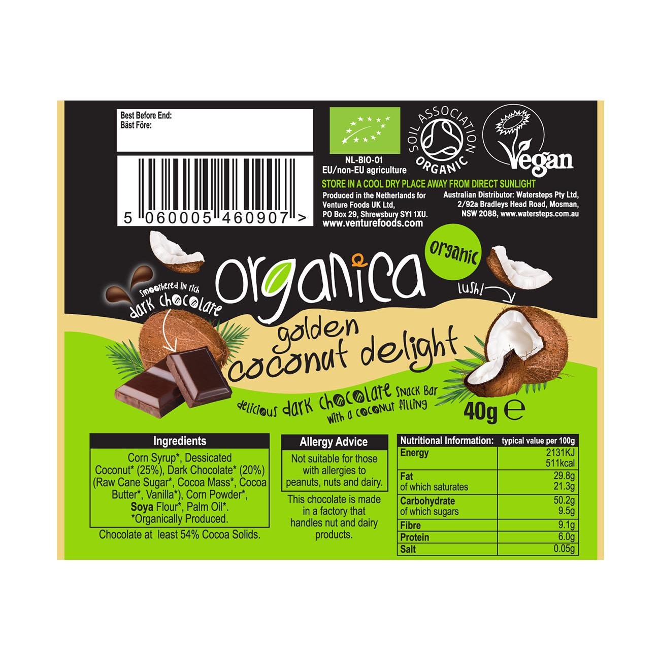 Golden Coconut Delight Snack Bar 40g - Eco Natural Products - Organica - Snack bar