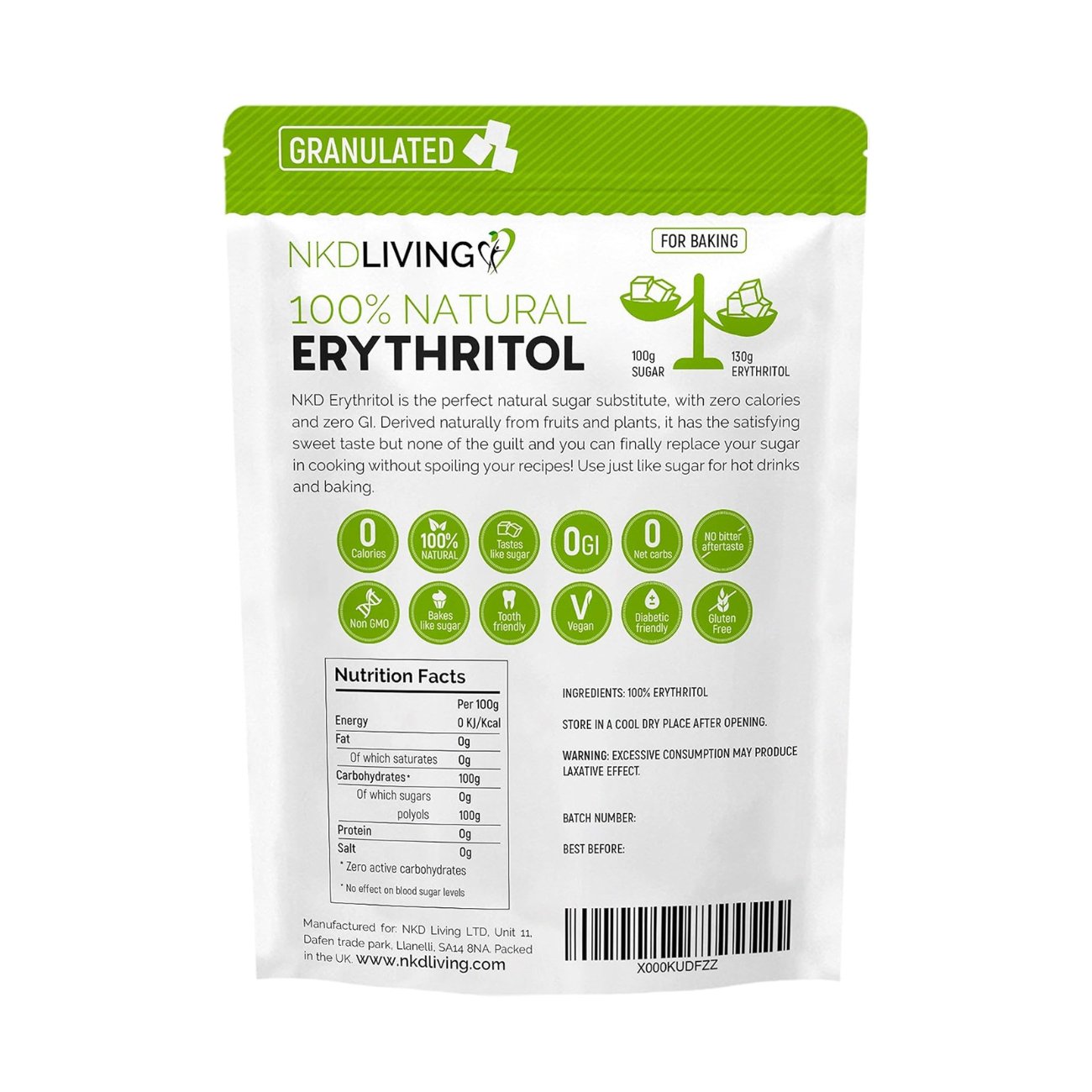 Granulated Erythritol 1kg - Eco Natural Products - NKD Living - Sugar Substitute