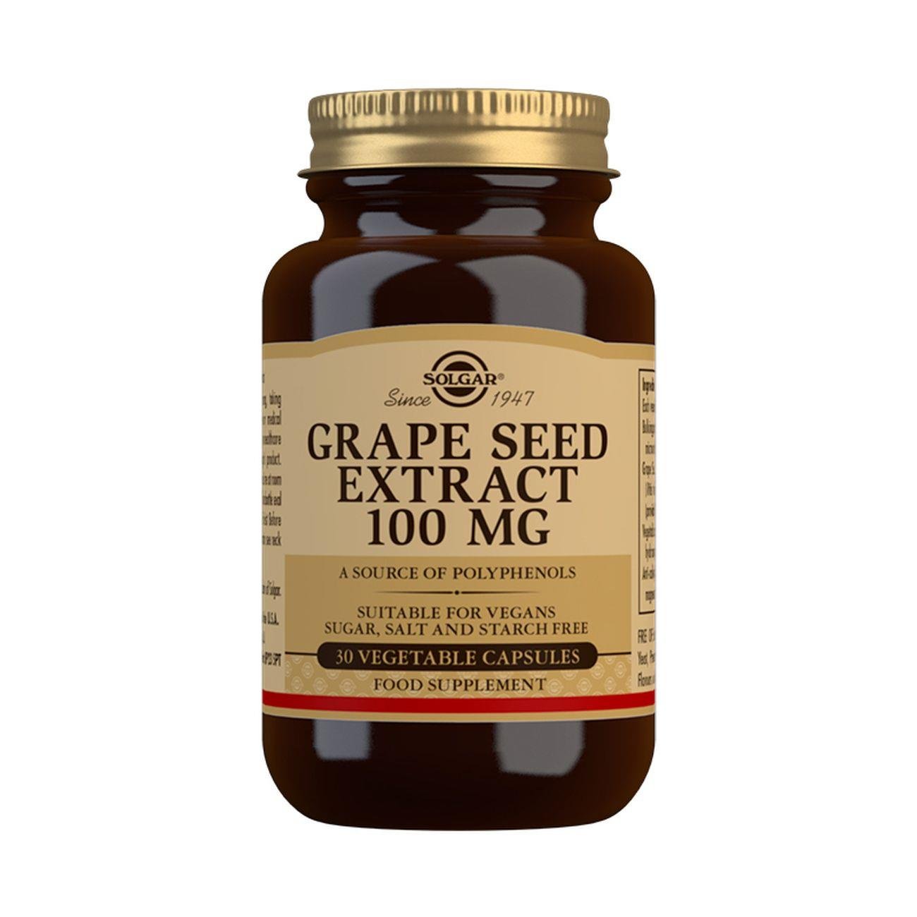 Grape Seed Extract 100 mg - 30 Vegetable Capsules - Eco Natural Products - Solgar - Antioxidants