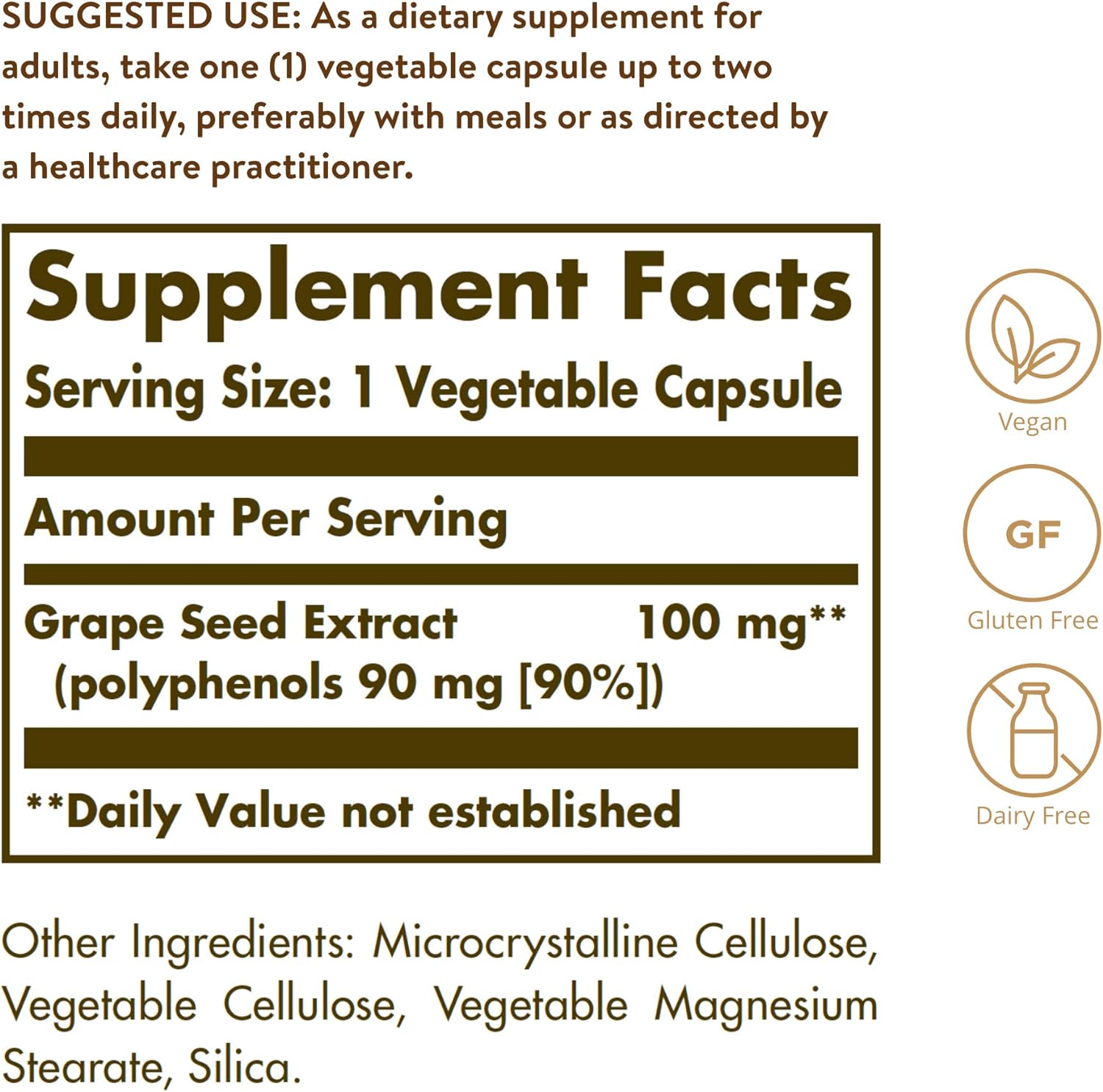 Grape Seed Extract 100 mg - 30 Vegetable Capsules - Eco Natural Products - Solgar - Antioxidants