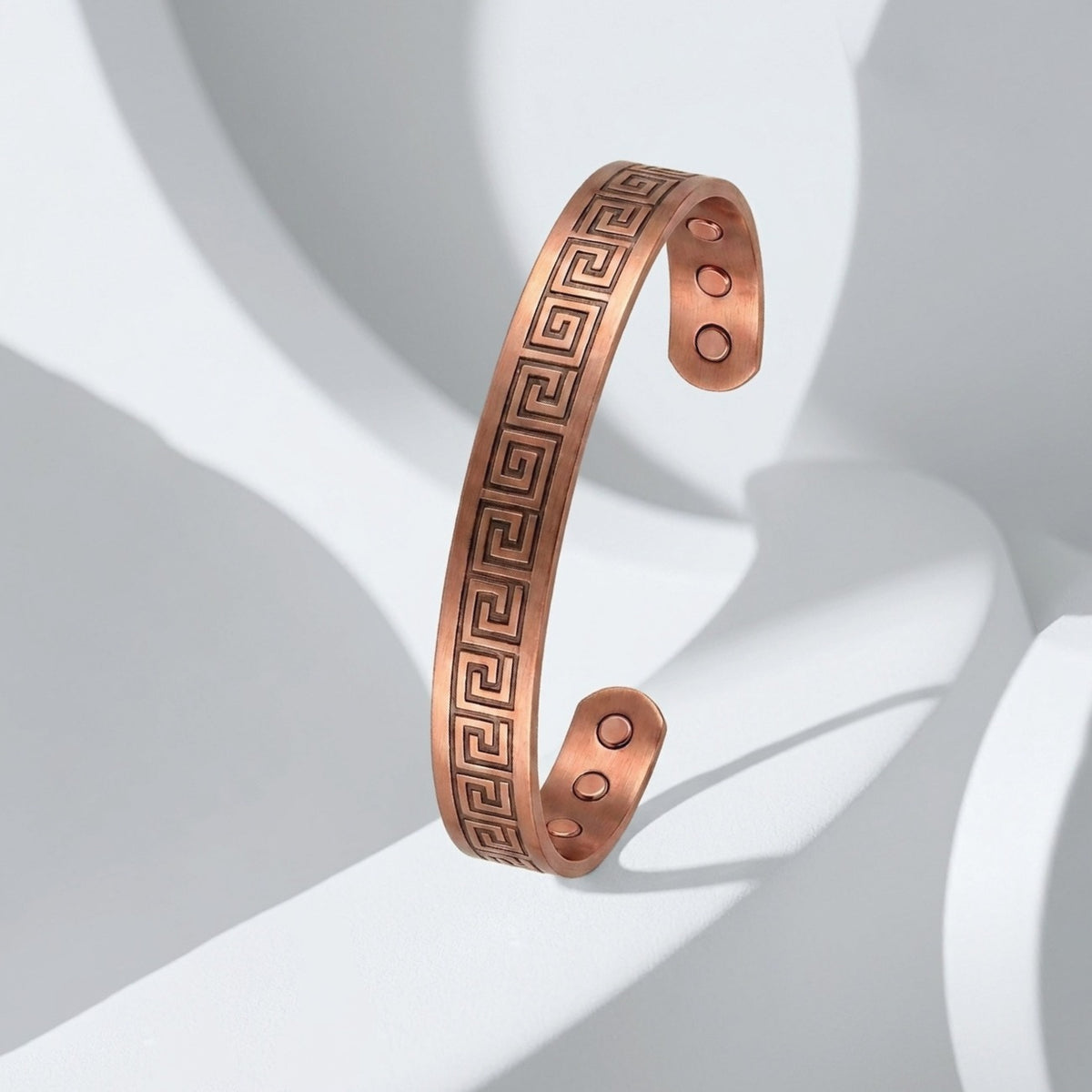 Copper Bangle Greek Key Design with Magnets 6.5"