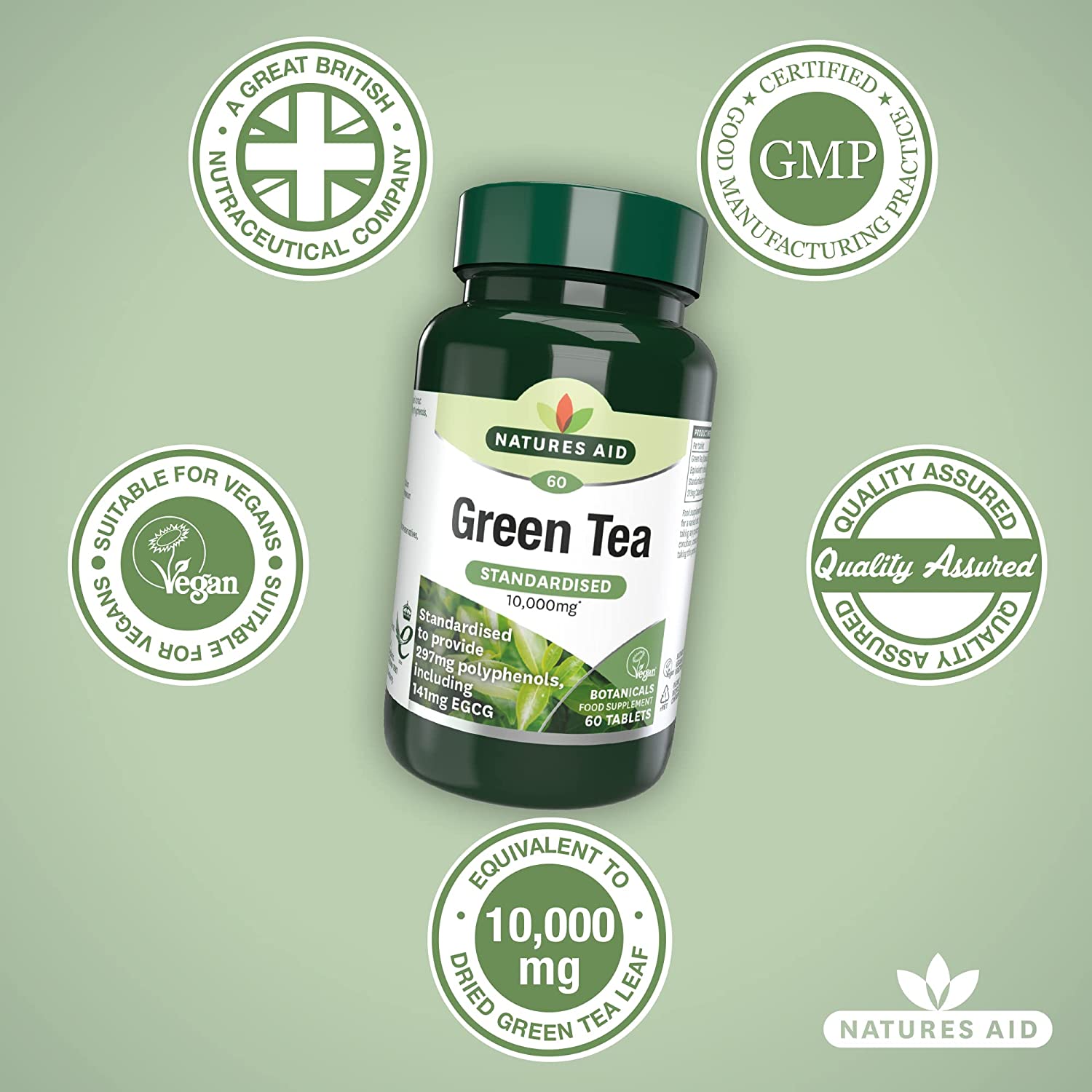 Green Tea 10000mg 60 Tablets - Eco Natural Products - Natures Aid - Vitamins & Supplements