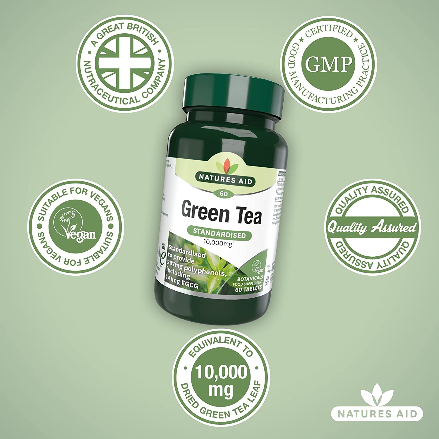 Green Tea 10000mg 60 Tablets - Natures Aid - Vitamins & Supplements - Eco Natural Products