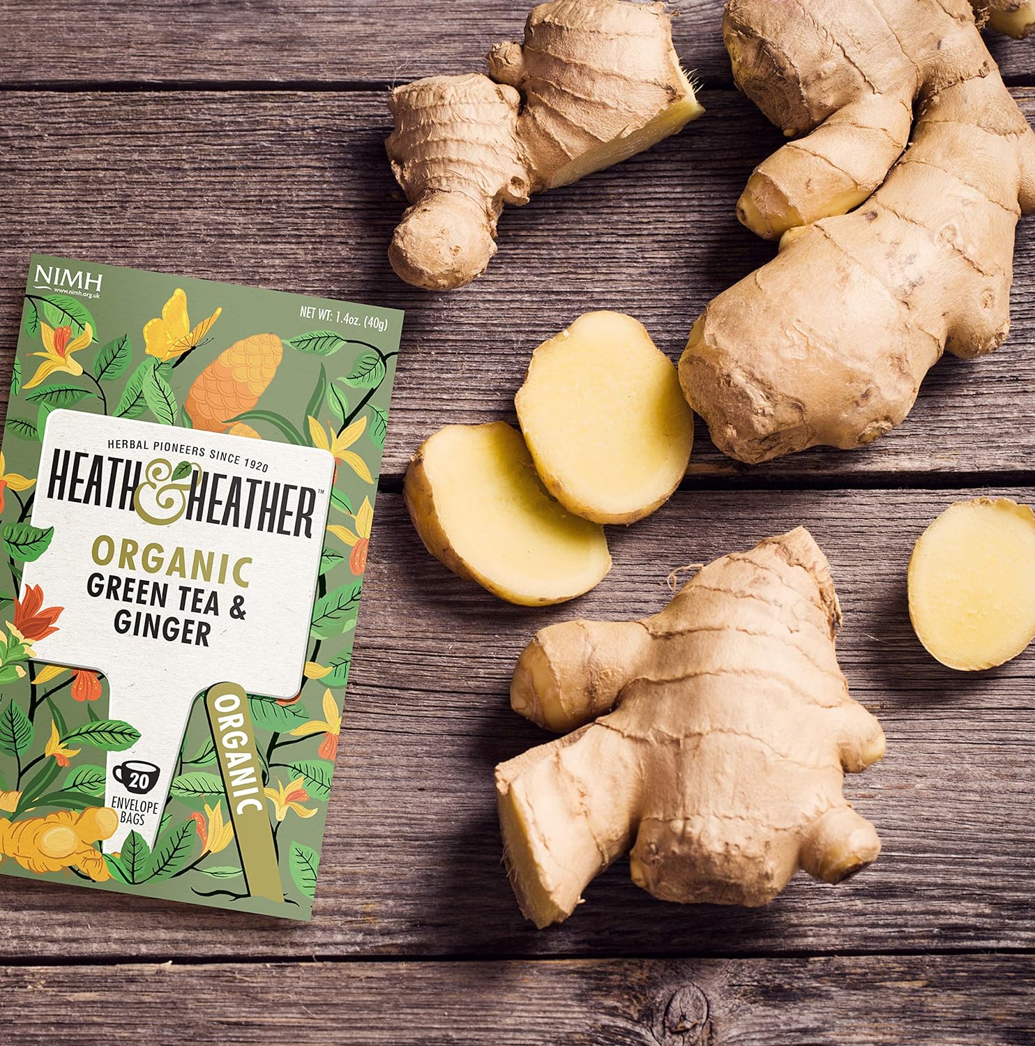 Green Tea & Ginger Tea 20 Bags - Eco Natural Products - Heath & Heather - Tea Green