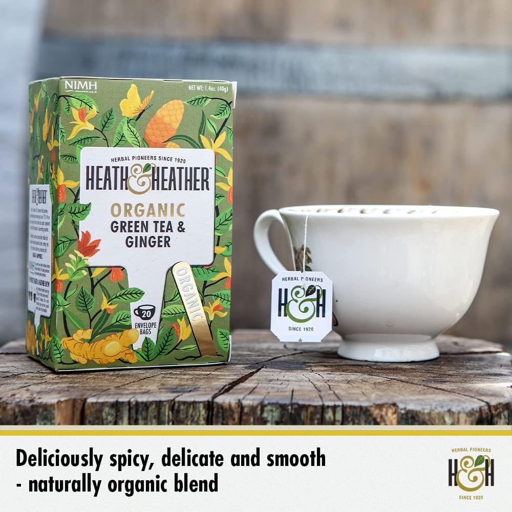 Green Tea & Ginger Tea 20 Bags - Eco Natural Products - Heath & Heather - Tea Green