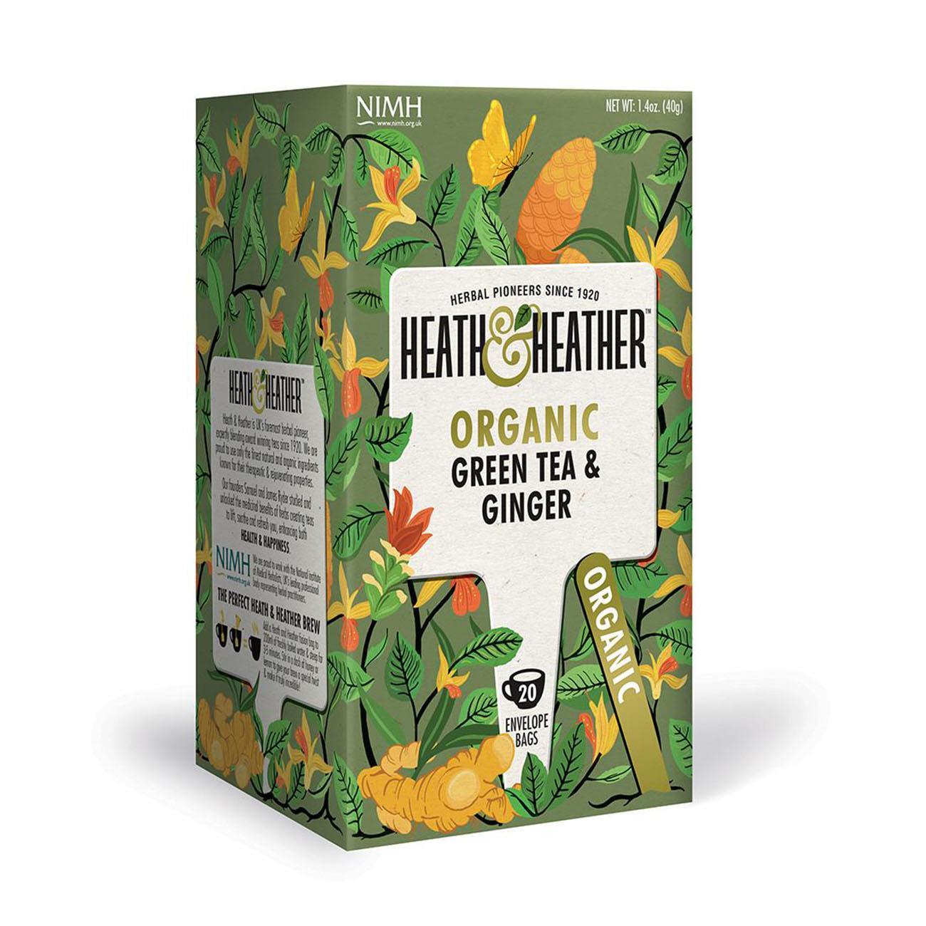 Green Tea & Ginger Tea 20 Bags - Heath & Heather - Tea Green - Eco Natural Products