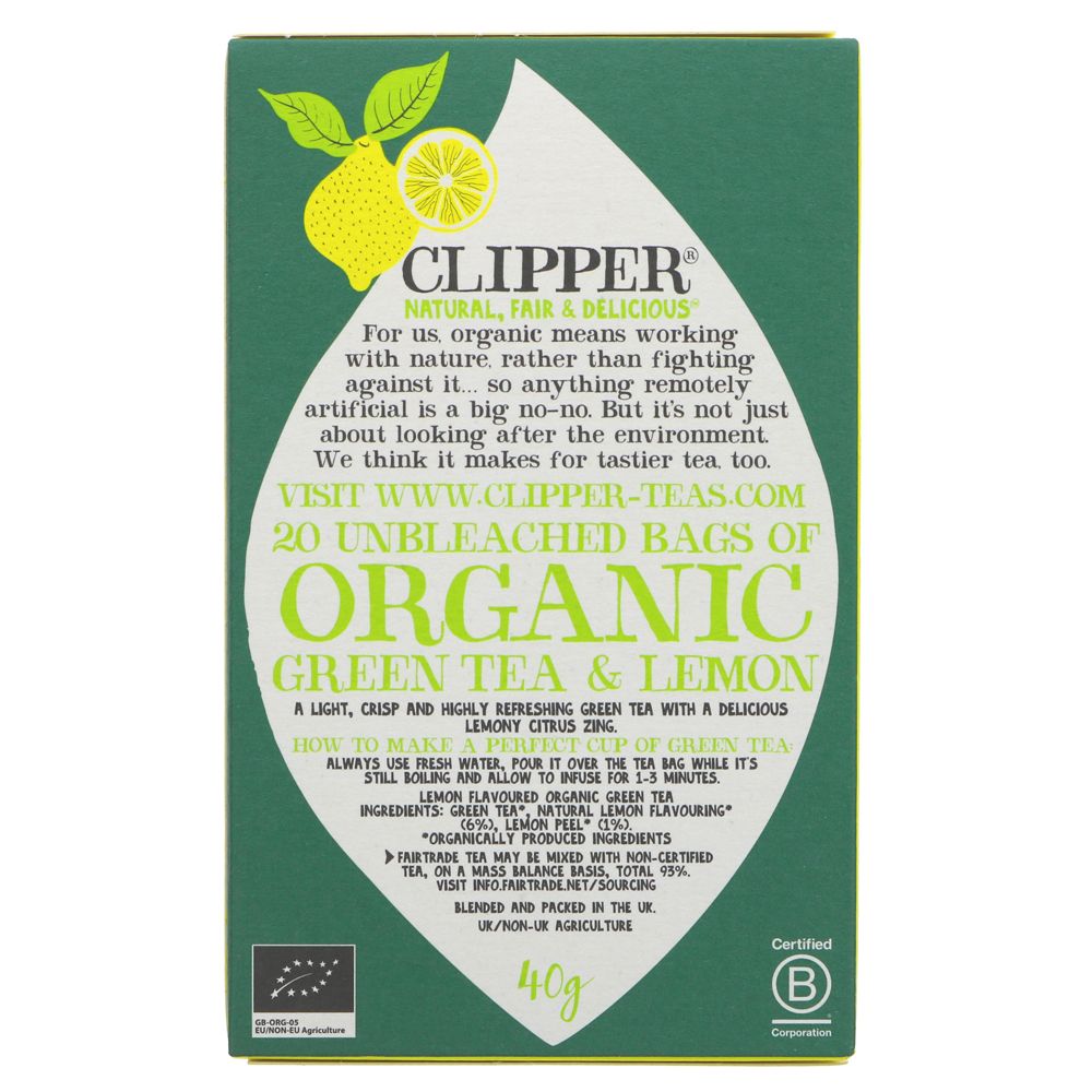 Green Tea & Lemon 20 Bags - Clipper - Tea - Eco Natural Products