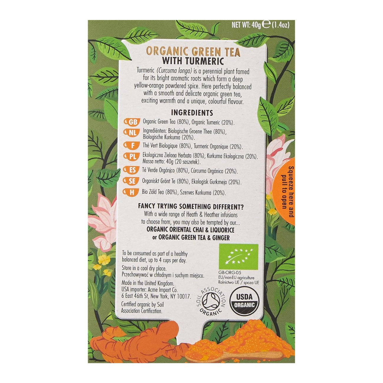 Green Tea & Turmeric Tea 20 Bags - Heath & Heather - Green tea - Eco Natural Products