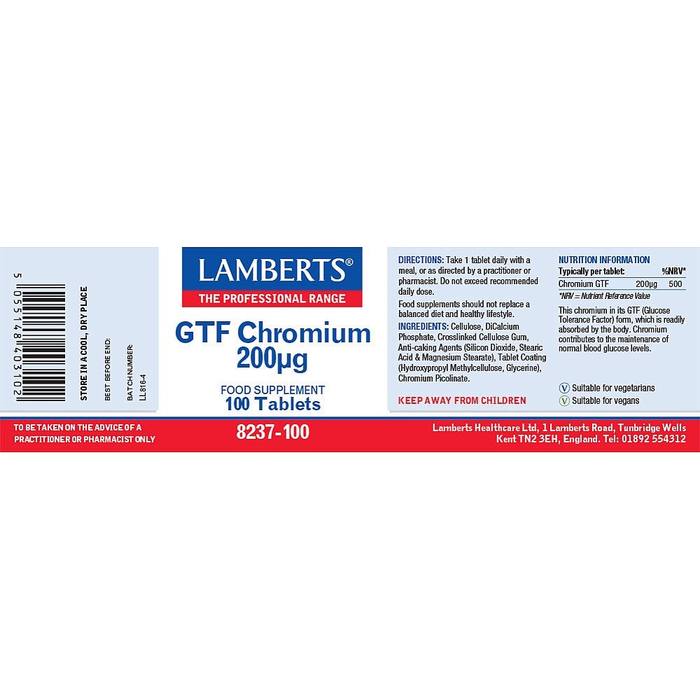 Gtf Chromium 200µg 100 Tabs - Eco Natural Products - Lamberts - Food Supplement