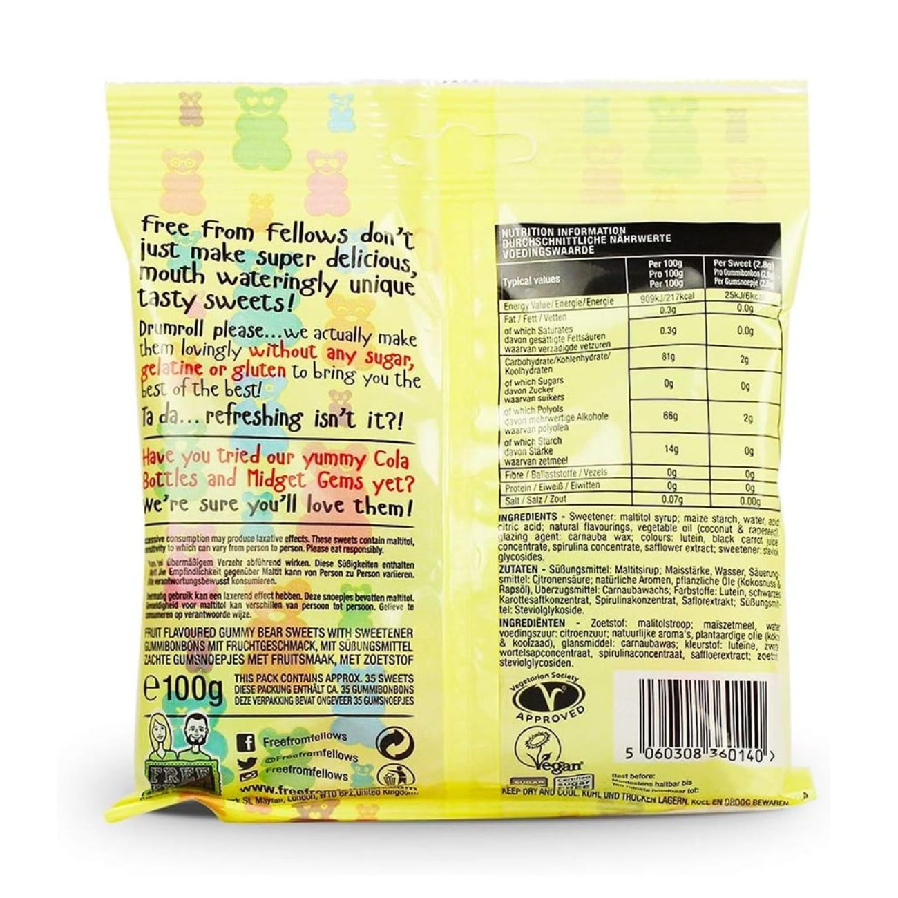 Gummy Bears Sweets 100g - Eco Natural Products - Free from fellows - Sweets