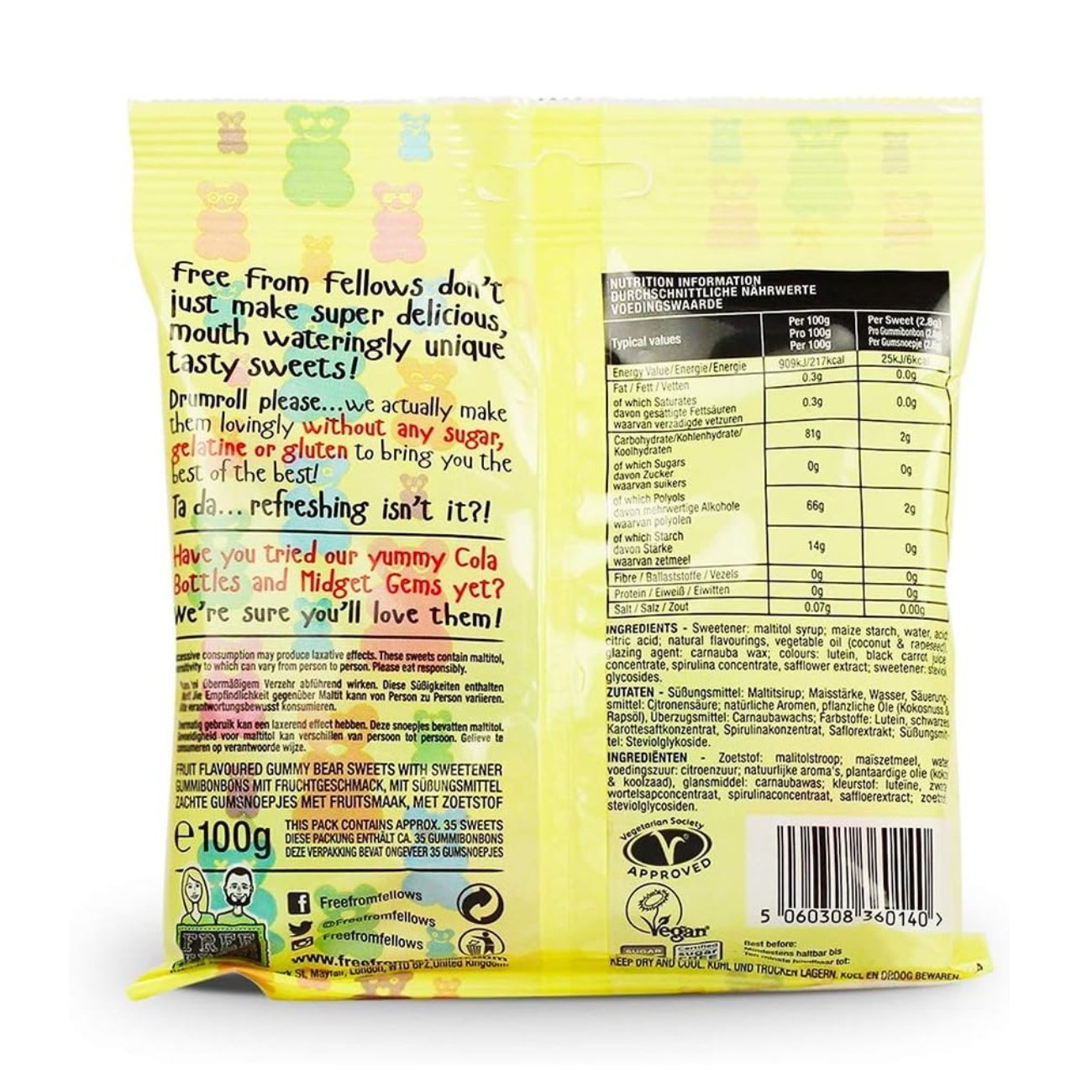 Gummy Bears Sweets 100g - Free from fellows - Sweets - Eco Natural Products