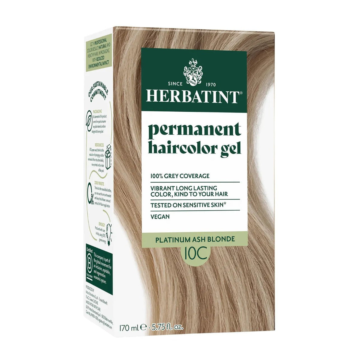 Hair Colour Platinum Ash Blonde 10C 170ml - Herbatint - Hair Colour - Herbatint