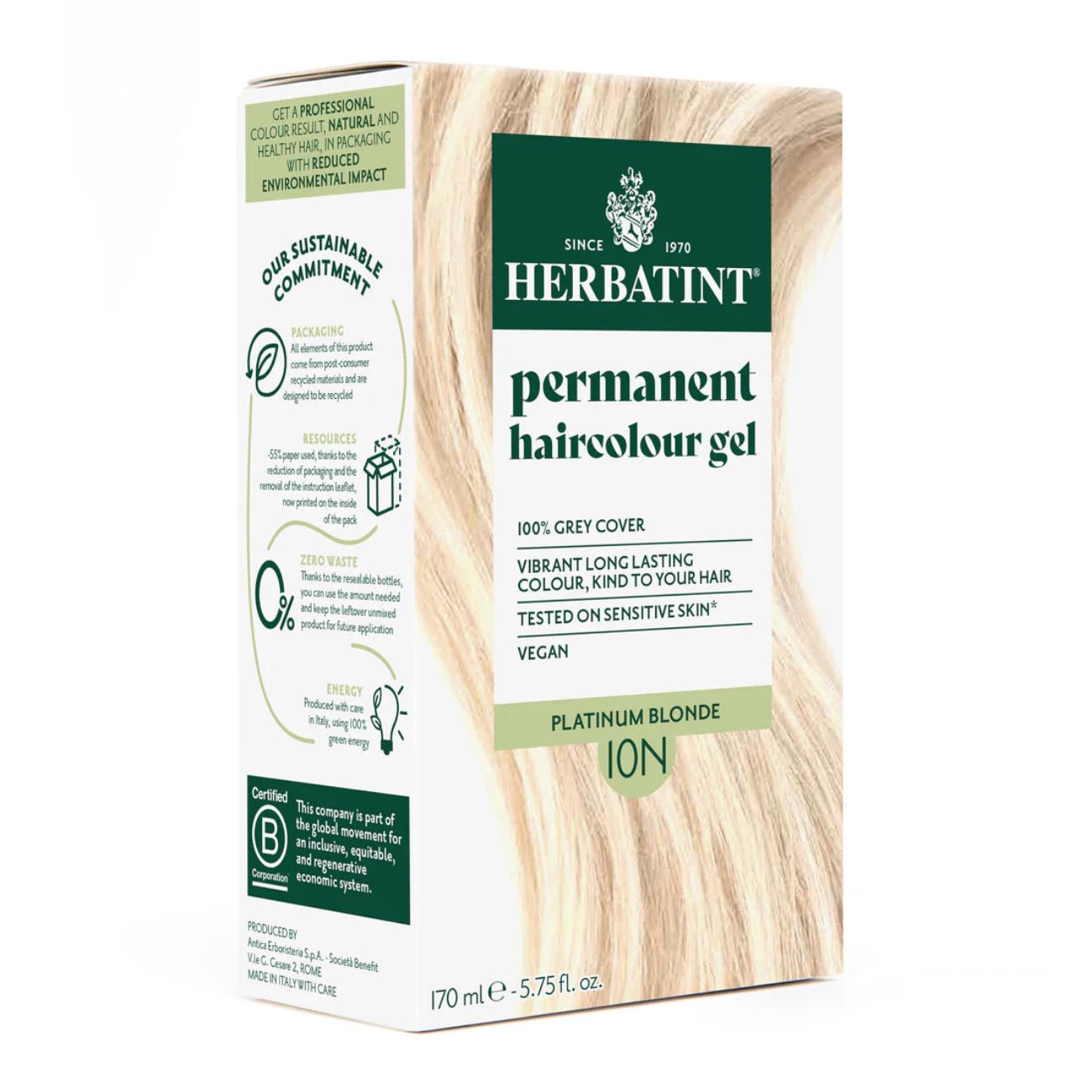 Hair Colour Platinum Blonde 10N 170ml - Herbatint - Hair Colour - Herbatint