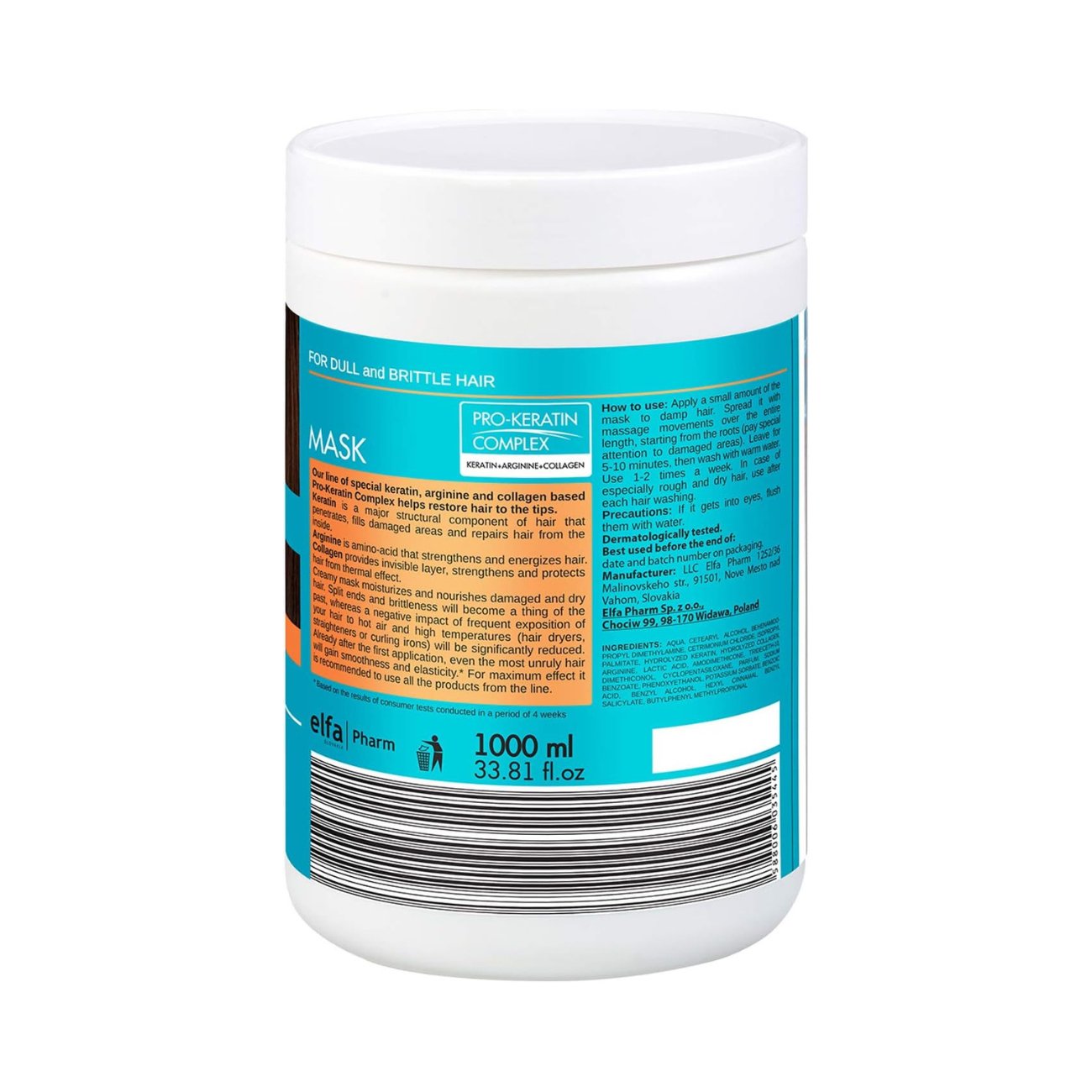 Hair Mask Keratin, Arginine and Collagen 1L - Dr. Sante - Deep Conditioning - Eco Natural Products