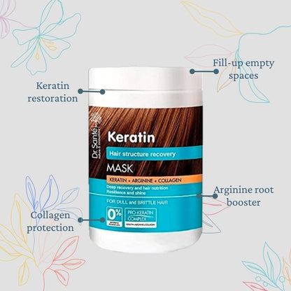 Hair Mask Keratin, Arginine and Collagen 1L - Dr. Sante - Deep Conditioning - Eco Natural Products
