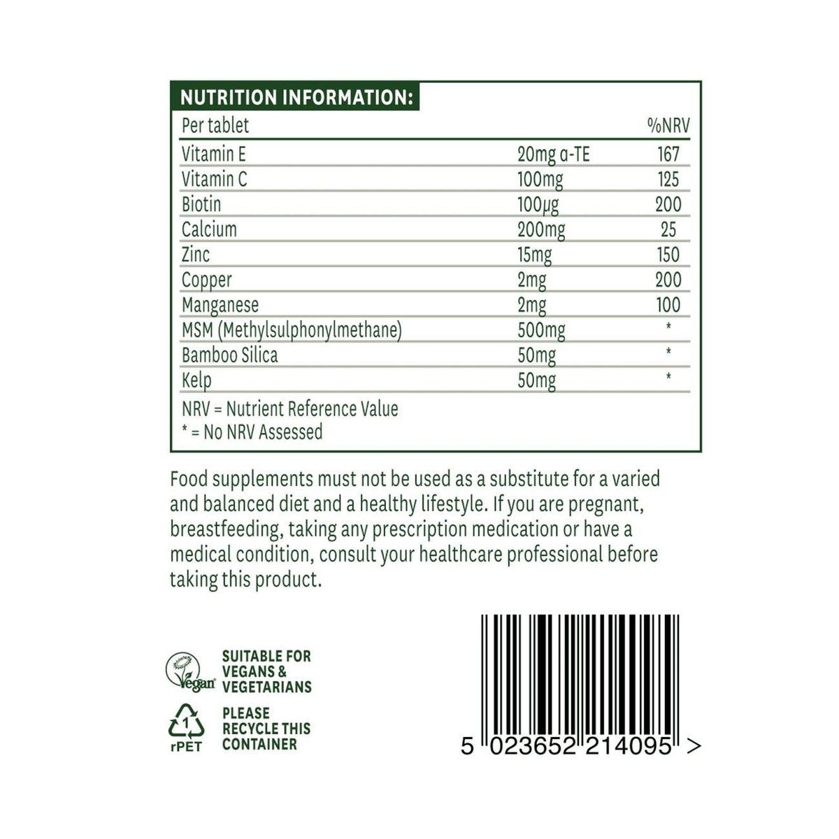 Hair, Skin and Nails Formula 30 Tablets - Natures Aid - Vitamins & Supplements - Eco Natural Products