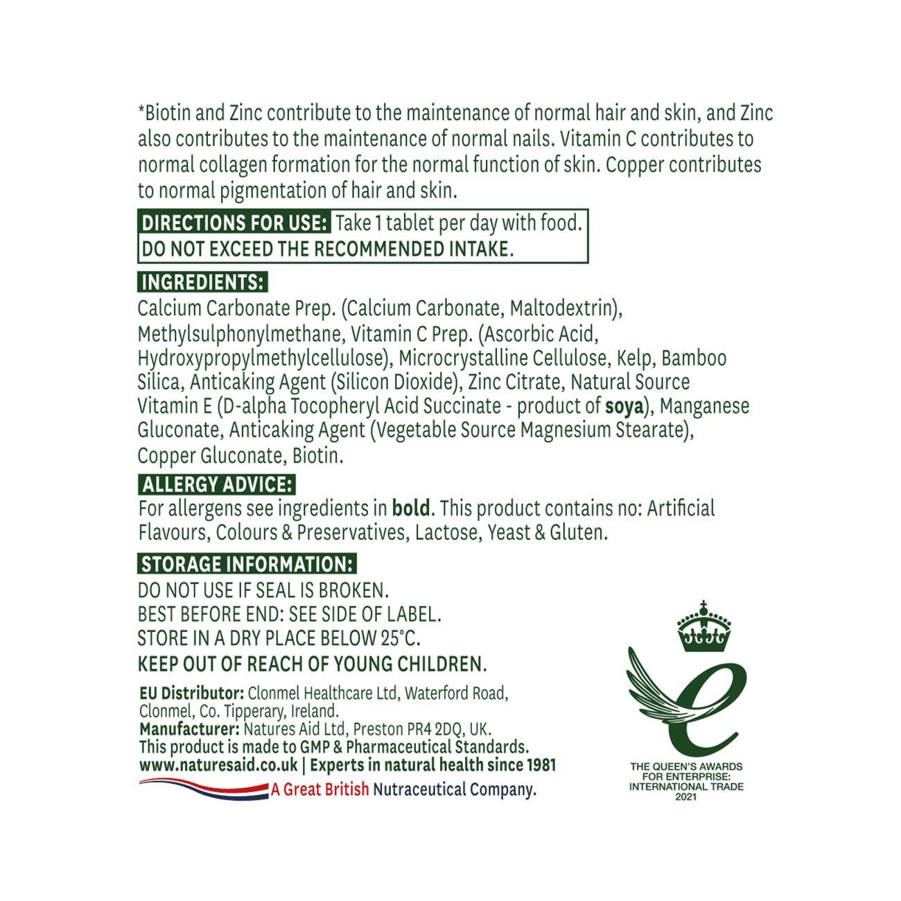 Hair, Skin and Nails Formula 30 Tablets - Natures Aid - Vitamins & Supplements - Eco Natural Products