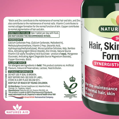 Hair, Skin and Nails Formula 90 Tablets - Natures Aid - Vitamins & Supplements - Eco Natural Products