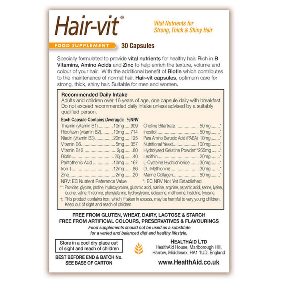 Hair - vit 90 Capsules - Eco Natural Products - HealthAid - Food Supplement