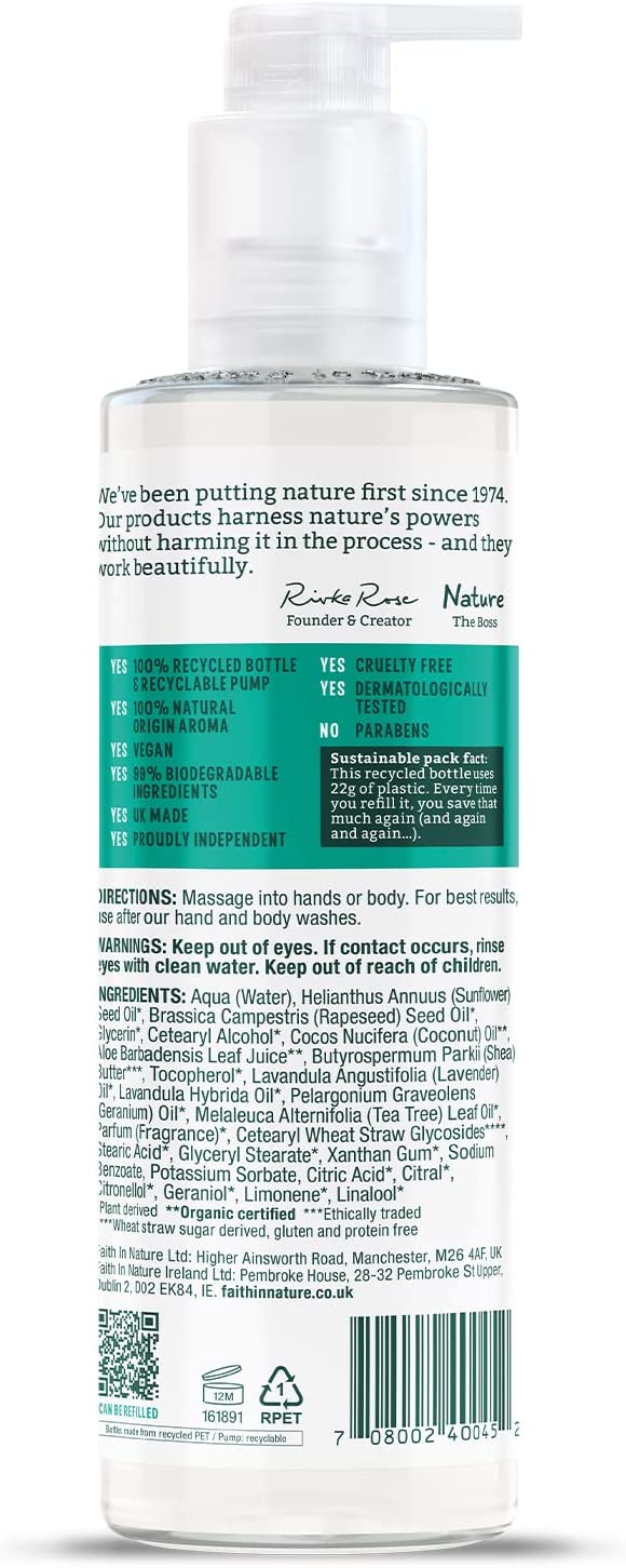 Hand & Body Lotion Lavender & Geranium 400ml - Faith in Nature - Hand & Body Lotion - Eco Natural Products