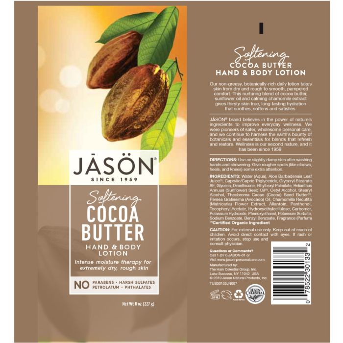 Hand & Body Lotion Softening Cocoa Butter 227g - Eco Natural Products - Jason - Hand & Body Lotion