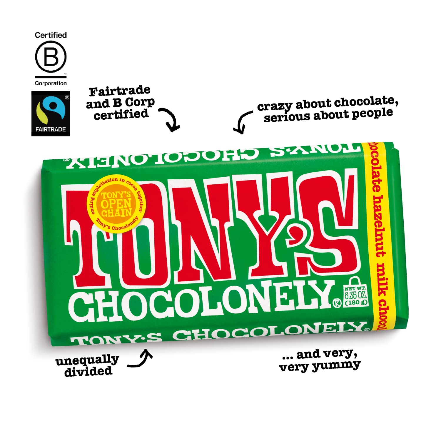 Hazelnut Milk Chocolate Bar 180g - Tony's Chocolonely - Chocolate Bar - Eco Natural Products