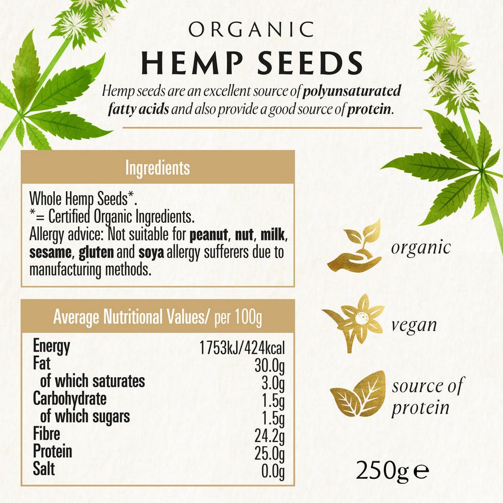 Hemp Seed Organic (Omega rich) 250g - Eco Natural Products - Biona - Nuts And Seeds