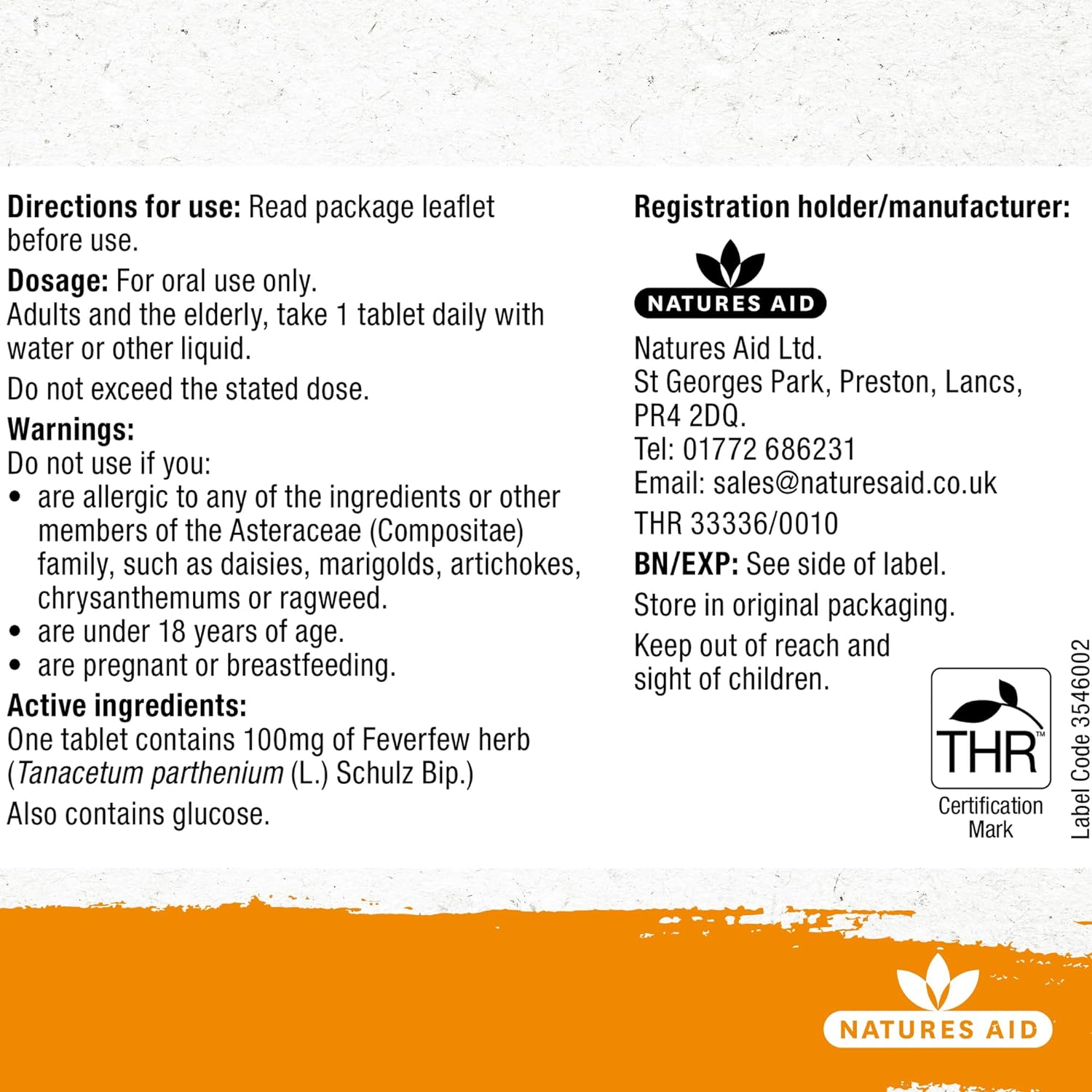 Herbal MigraEeze Feverfew Migraine Headaches 60 Tabs - Natures Aid - Vitamins & Supplements - Eco Natural Products