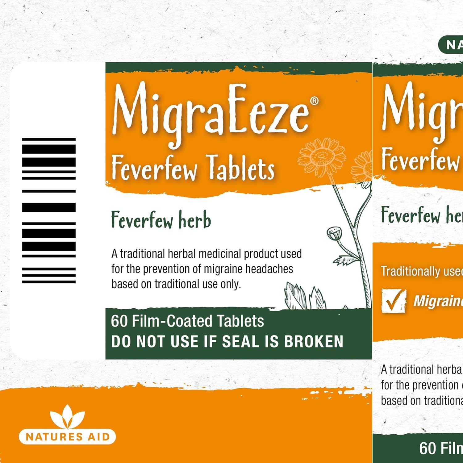 Herbal MigraEeze Feverfew Migraine Headaches 60 Tabs - Eco Natural Products - Natures Aid - Vitamins & Supplements