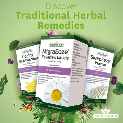 Herbal MigraEeze Feverfew Migraine Headaches 60 Tabs - Natures Aid - Vitamins & Supplements - Eco Natural Products