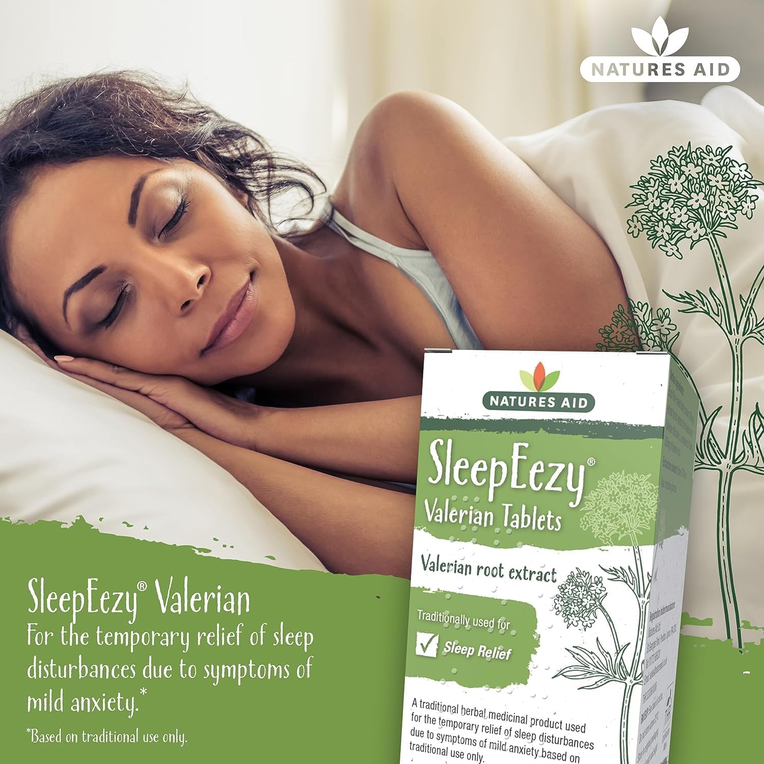 Herbal SleepEezy Valerin Root Extract 150mg Sleep Relief 60 Tablets - Eco Natural Products - Natures Aid - Vitamins & Supplements