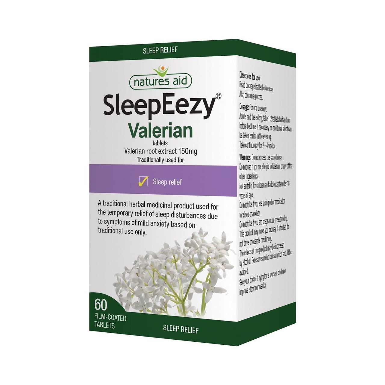 Herbal SleepEezy Valerin Root Extract 150mg Sleep Relief 60 Tablets - Eco Natural Products - Natures Aid - Vitamins & Supplements