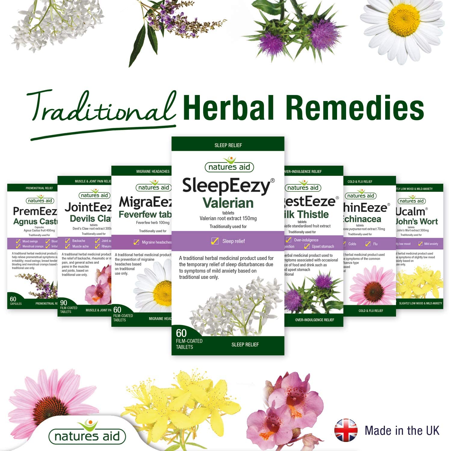 Herbal SleepEezy Valerin Root Extract 150mg Sleep Relief 60 Tablets - Natures Aid - Vitamins & Supplements - Eco Natural Products