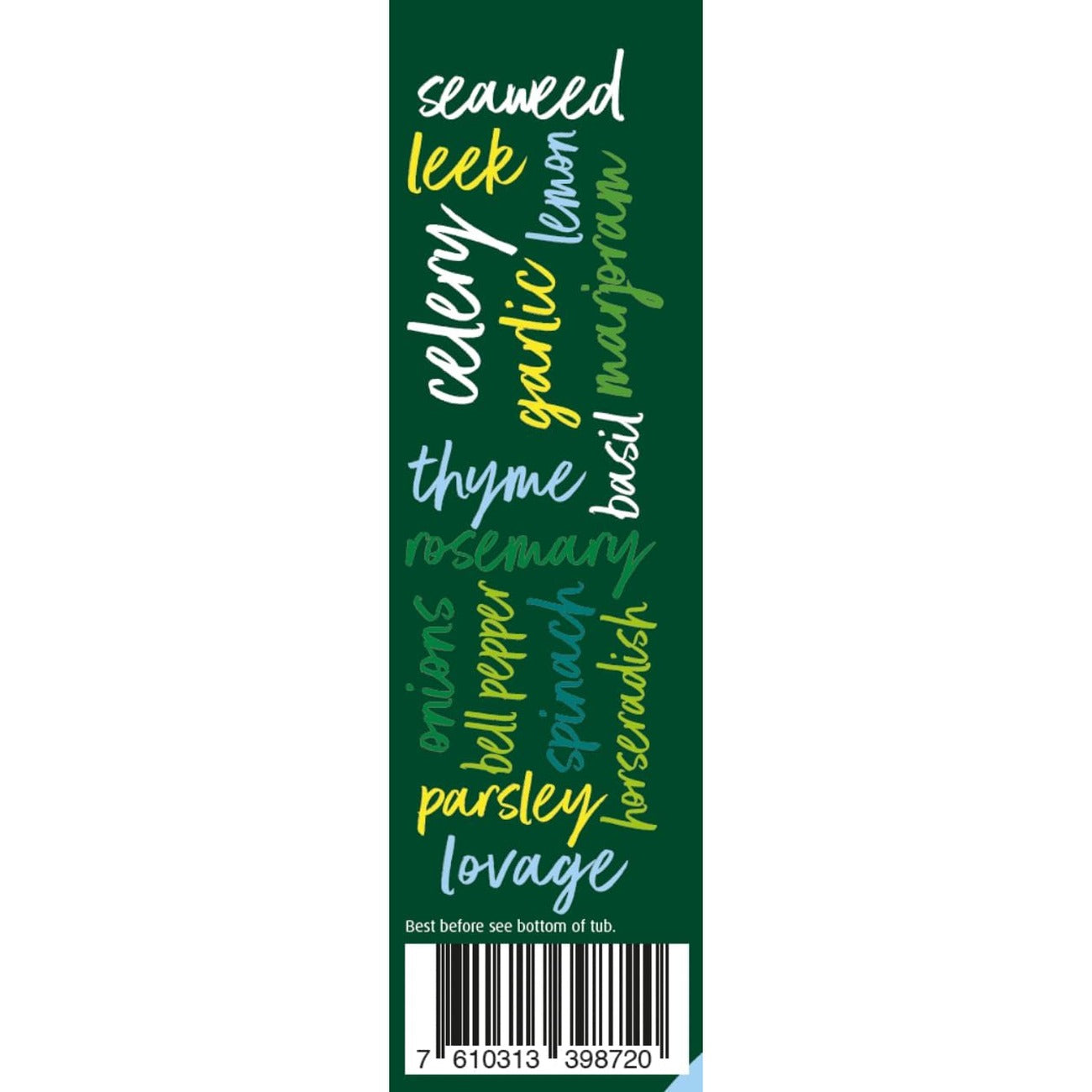 Organic Herbamare Herb Low Salt 125g – list of 14 herbs and vegetables, side panel
