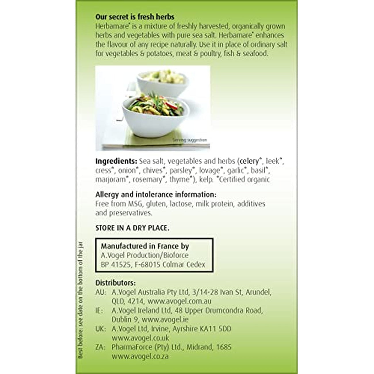 Organic Herbamare Original ingredients and allergen information