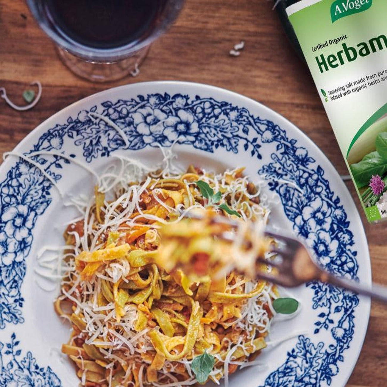 Organic Herbamare Original Salt served with pasta