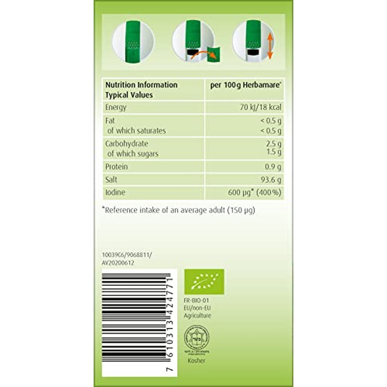 Organic Herbamare Original nutrition information