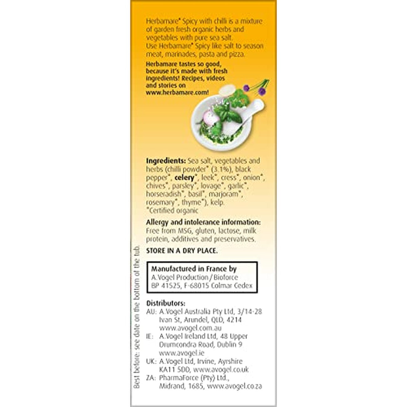 Organic Herbamare Spicy ingredients and allergen information