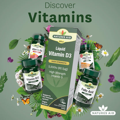High Strength Liquid Vitamin D3 2500iu 50ml - Natures Aid - Vitamins & Supplements - Eco Natural Products
