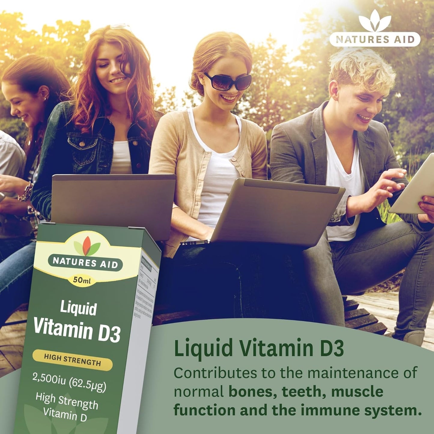High Strength Liquid Vitamin D3 2500iu 50ml - Natures Aid - Vitamins & Supplements - Eco Natural Products